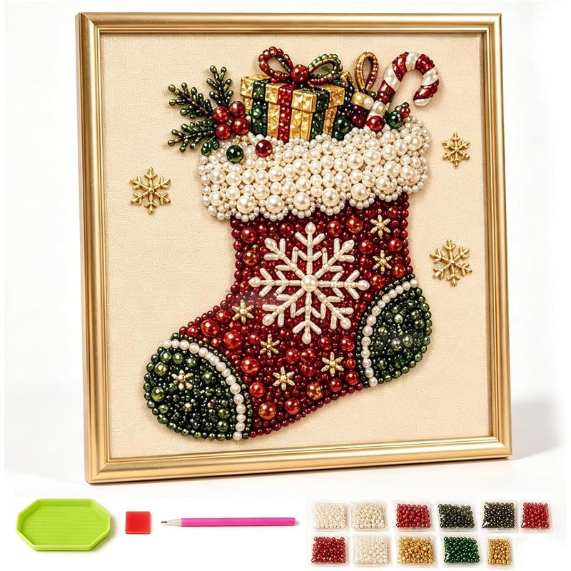 Christmas Pearl Diamond Painting Set (With Frame), 3D Pearl Art Craft Kit, Holiday Christmas Wall Decoration, Adult Craft Home Decoration Gift