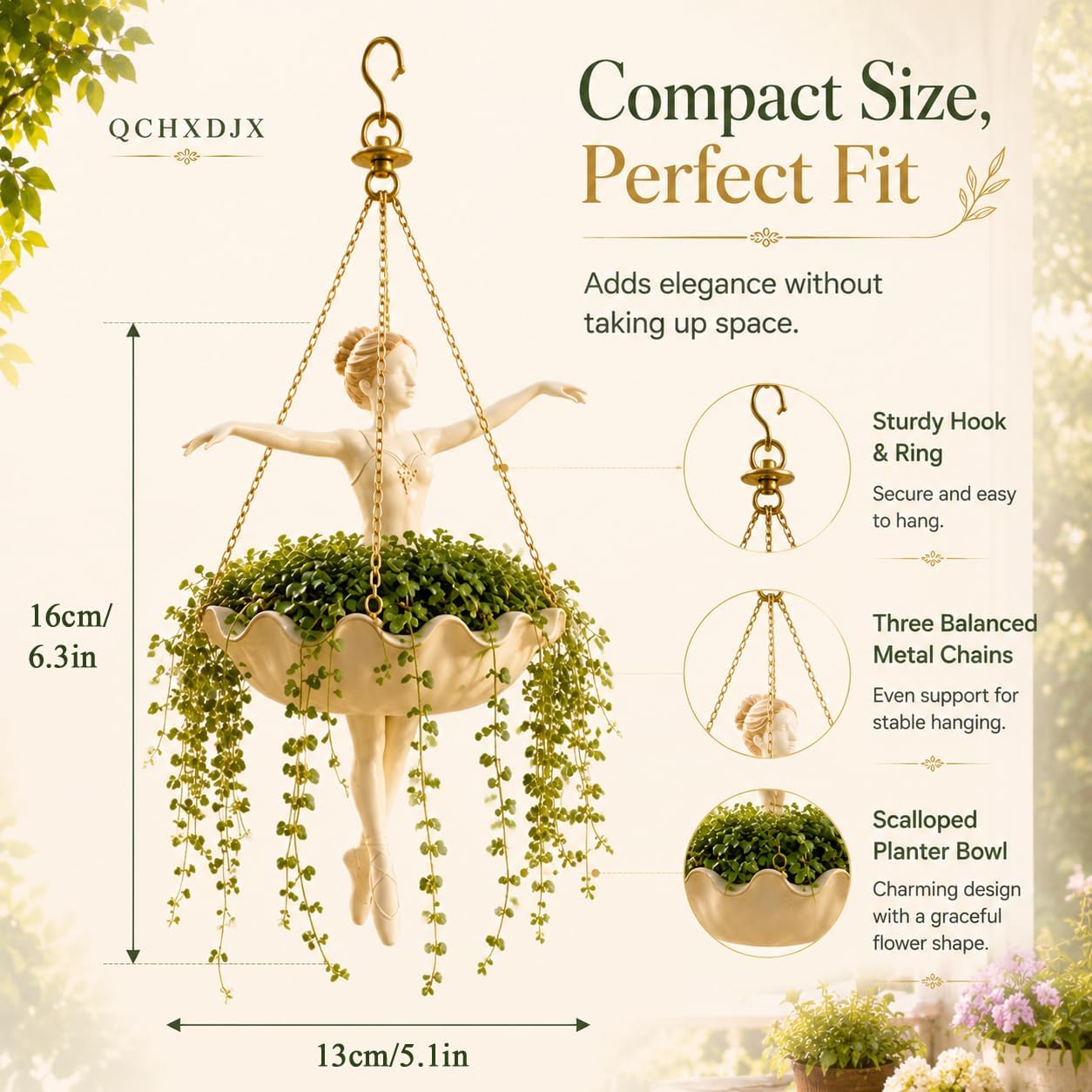Ballet Dancer Hanging Planter Decorative Hanging Flower Pot for Indoor Outdoor Garden, Cute Hanging Planter for Succulents Spider Plant, Whimsical Ballerina Plant Holder, Dance Teacher Gift (1Pc)
