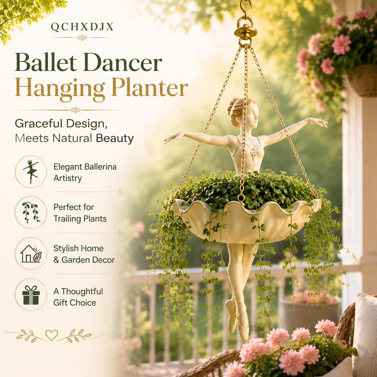 Ballet Dancer Hanging Planter Decorative Hanging Flower Pot for Indoor Outdoor Garden, Cute Hanging Planter for Succulents Spider Plant, Whimsical Ballerina Plant Holder, Dance Teacher Gift (1Pc)