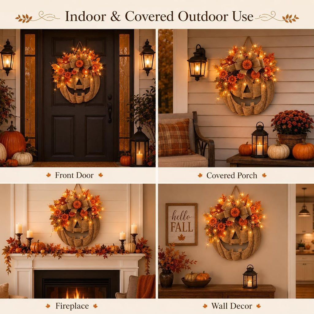 🎃🎃Lighted Burlap Pumpkin Wreath with Remote Control 🎃🎃