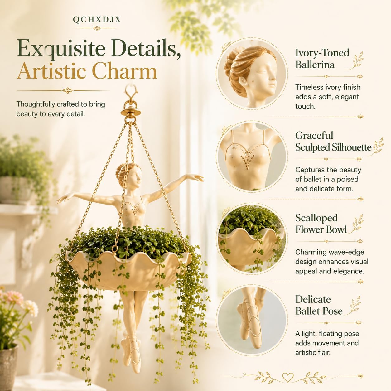 Ballet Dancer Hanging Planter Decorative Hanging Flower Pot for Indoor Outdoor Garden, Cute Hanging Planter for Succulents Spider Plant, Whimsical Ballerina Plant Holder, Dance Teacher Gift (1Pc)