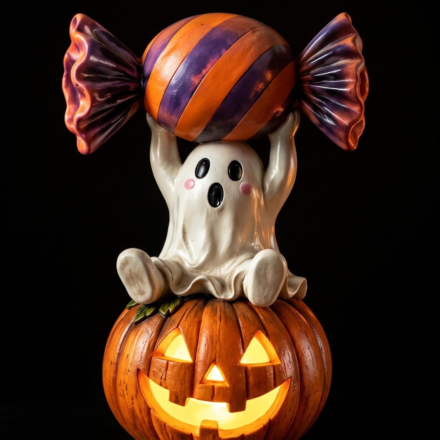 Halloween Ghost Pumpkin Figurine | Cute Decorative Ghost Statue for Home Shelf Desk Tabletop, Resin Halloween Ornament for Party, Farmhouse Seasonal Decor