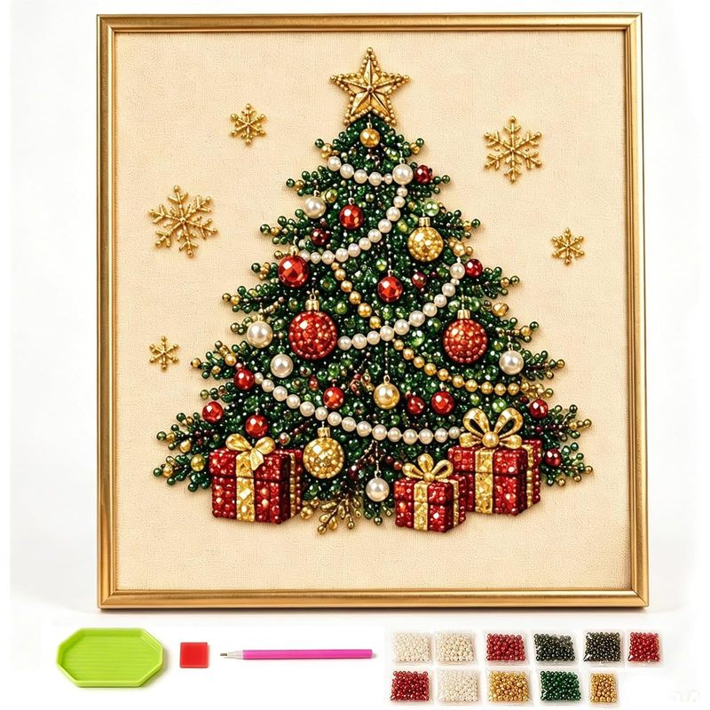 Christmas Pearl Diamond Painting Set (With Frame), 3D Pearl Art Craft Kit, Holiday Christmas Wall Decoration, Adult Craft Home Decoration Gift