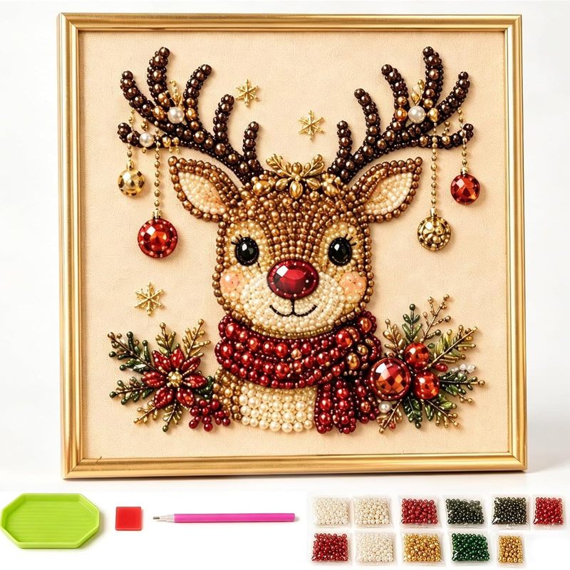 Christmas Pearl Diamond Painting Set (With Frame), 3D Pearl Art Craft Kit, Holiday Christmas Wall Decoration, Adult Craft Home Decoration Gift