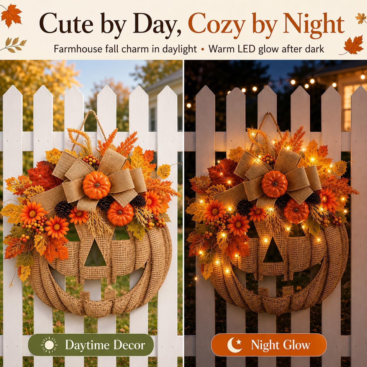 🎃🎃Lighted Burlap Pumpkin Wreath with Remote Control 🎃🎃