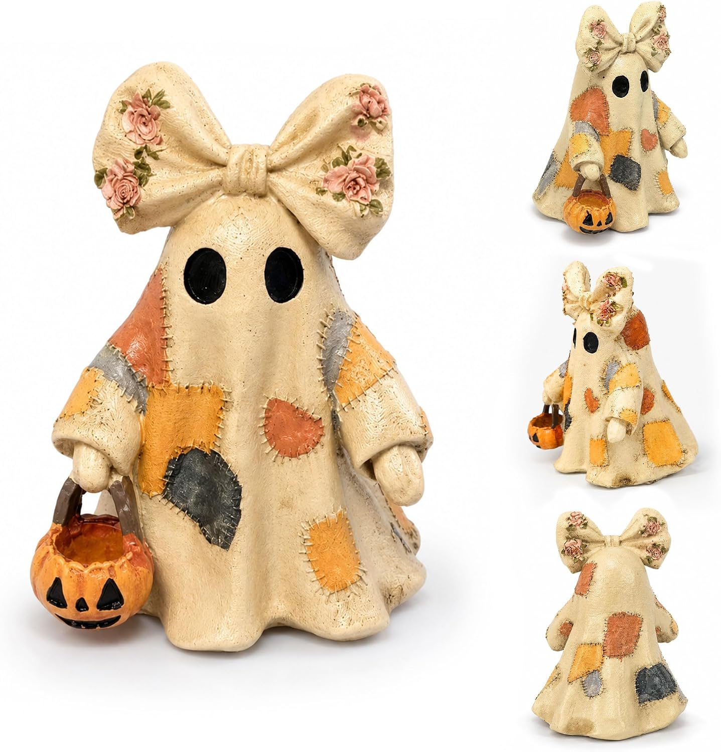 Vintage Resin Ghost Figurine, Halloween Tabletop Statue Decor | Cute Non Luminous Spooky Ghost Sculptures, Rustic Farmhouse Fall Home Ornament Gift Set for Tiered Tray Shelf Mantel