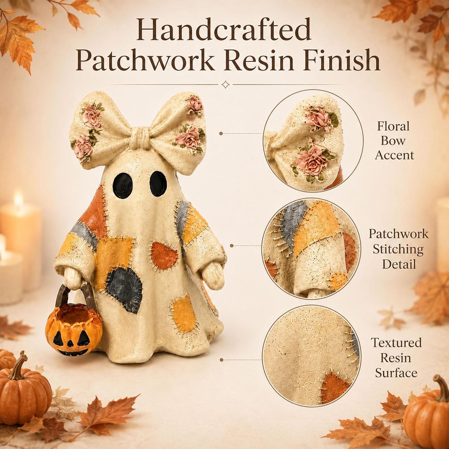 Vintage Resin Ghost Figurine, Halloween Tabletop Statue Decor | Cute Non Luminous Spooky Ghost Sculptures, Rustic Farmhouse Fall Home Ornament Gift Set for Tiered Tray Shelf Mantel