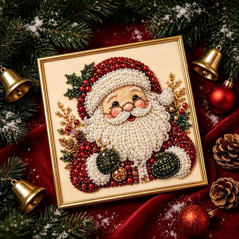 Christmas Pearl Diamond Painting Set (With Frame), 3D Pearl Art Craft Kit, Holiday Christmas Wall Decoration, Adult Craft Home Decoration Gift