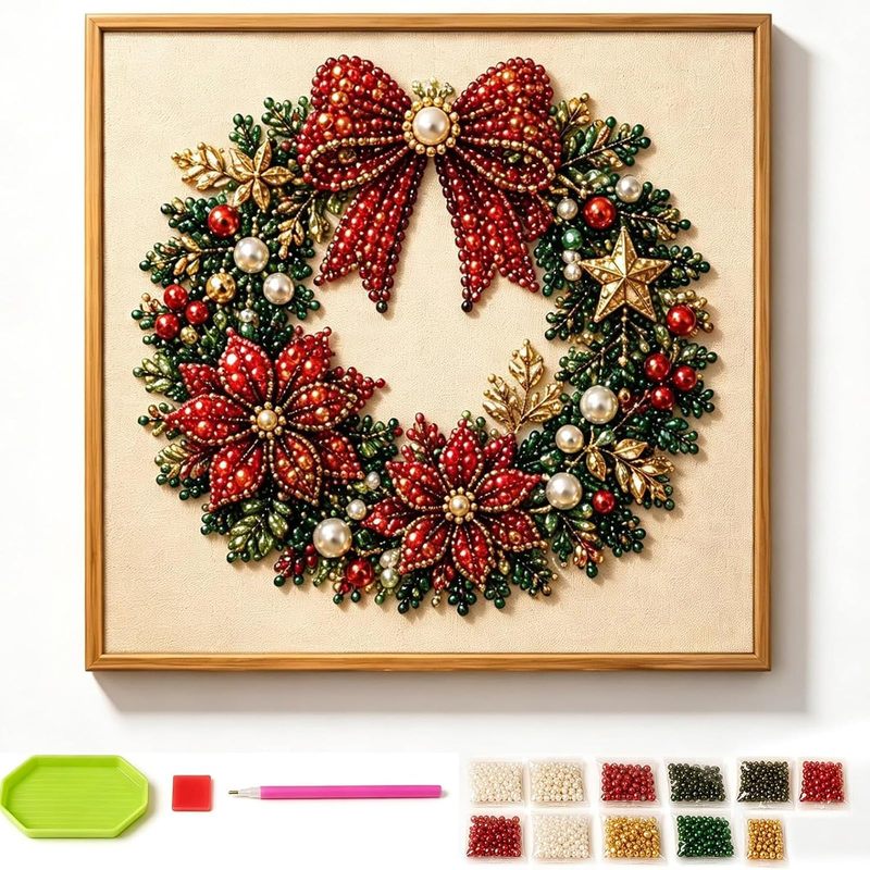Christmas Pearl Diamond Painting Set (With Frame), 3D Pearl Art Craft Kit, Holiday Christmas Wall Decoration, Adult Craft Home Decoration Gift