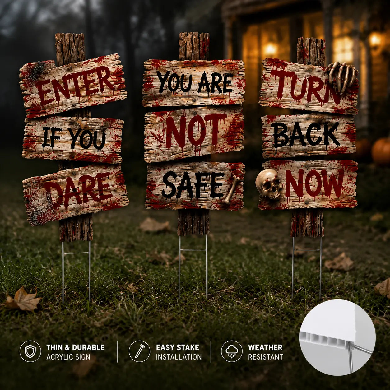 3PCS Halloween Yard Signs, Horror Outdoor Decorations with Spooky Designs for Lawn, Garden, Front Yard and Porch