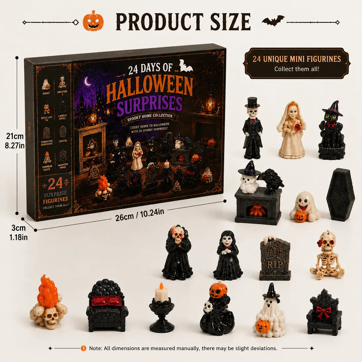 24 Days Halloween Advent Calendar, Surprise Countdown Calendar with Mini Figurines for Halloween Decor, Kids and Holiday Gifts