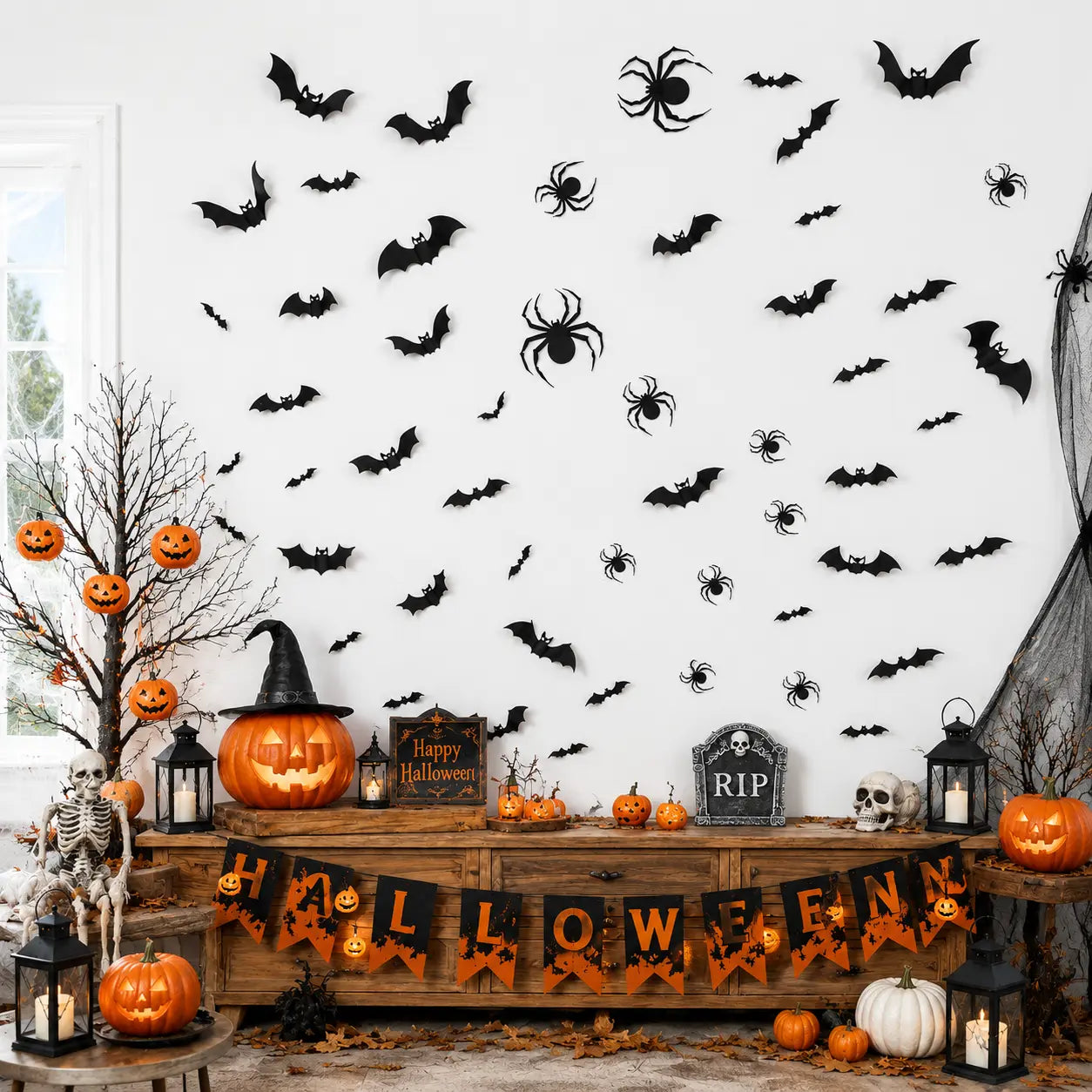 140 pcs Bats Halloween Decorations: Halloween Bats Wall Décor Bat Stickers Decals PVC 3D Wall Bat Scary Stickers Halloweens Party Decorations Indoor Outdoor DIY Home Window Door Décor