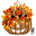 🎃🎃Lighted Burlap Pumpkin Wreath with Remote Control🎃🎃