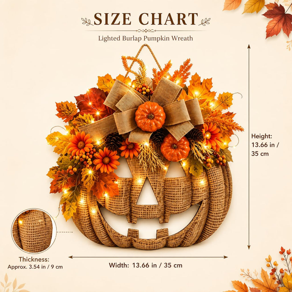 🎃🎃Lighted Burlap Pumpkin Wreath with Remote Control🎃🎃
