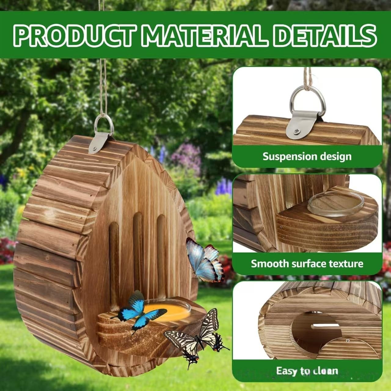 Wooden Butterfly House with Feeder, Hanging Butterfly Habitat Nesting Box, Outdoor Garden Butterfly Shelter for Butterflies Moths and Lacewings